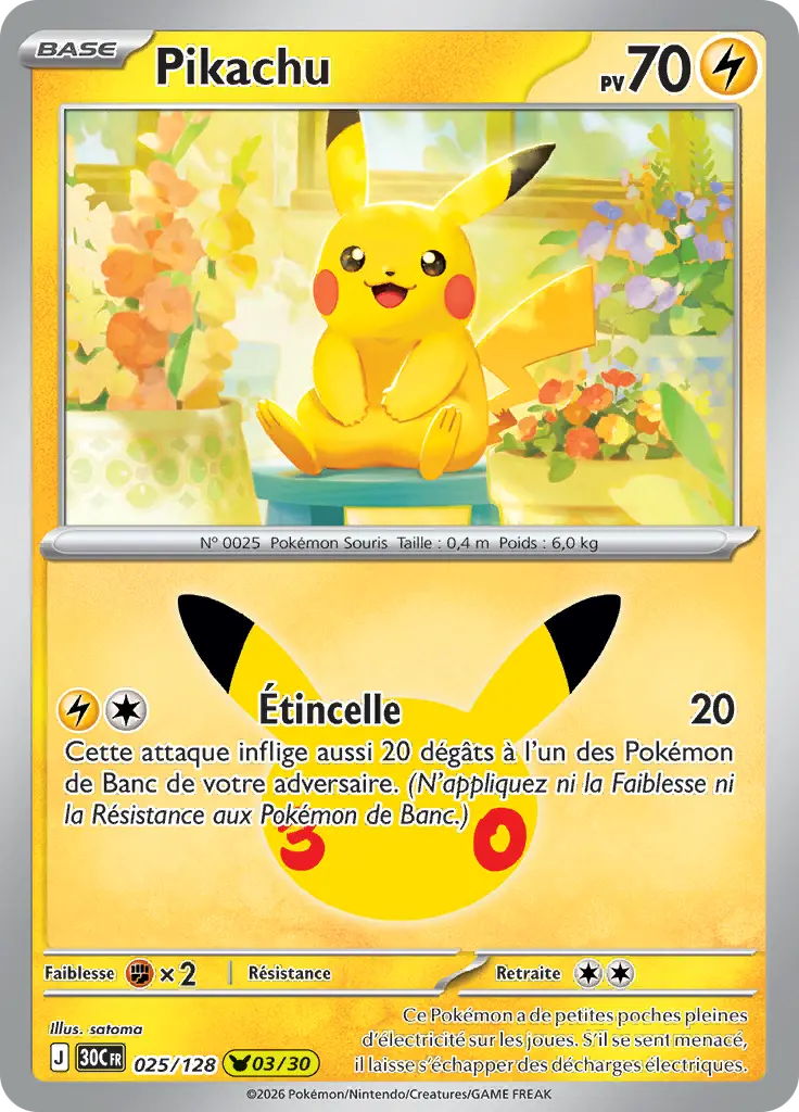 Carte Pokémon Pikachu #025 — 30ᵉ Anniversaire