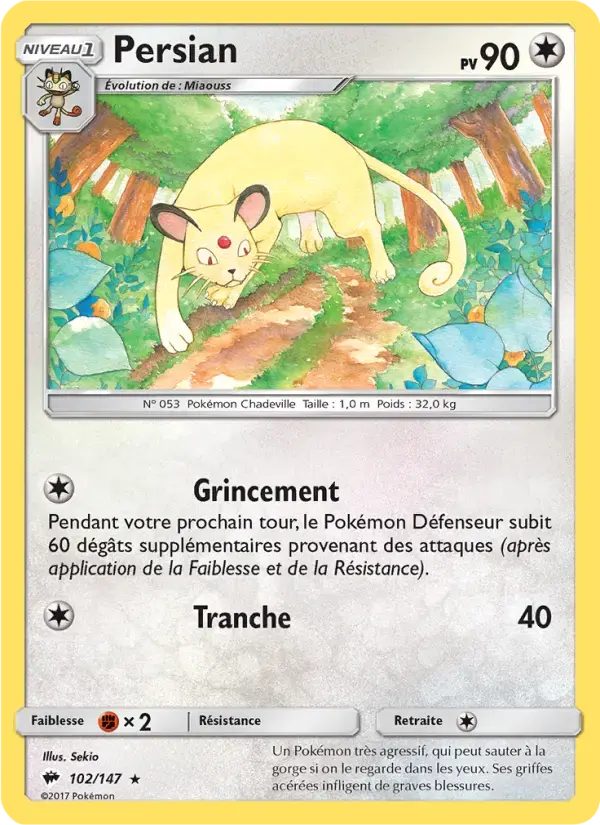 Carte Pokémon Persian #102 — Ombres Ardentes
