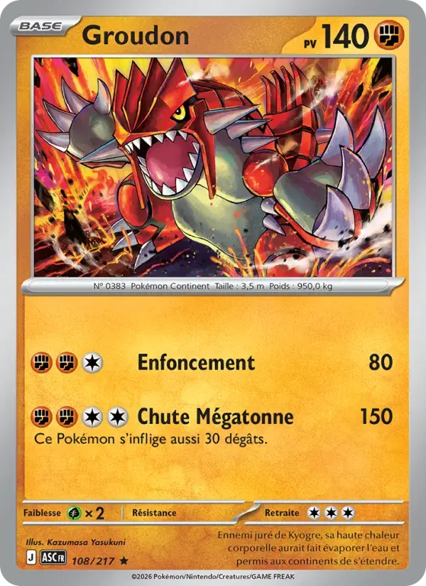 Carte Pokémon Groudon #108 — Héros Transcendants