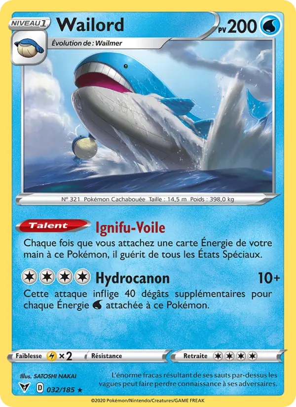 Carte Pokémon Wailord #32 — Voltage Éclatant