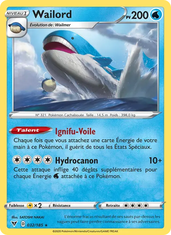 Carte Pokémon Wailord #32 — Voltage Éclatant