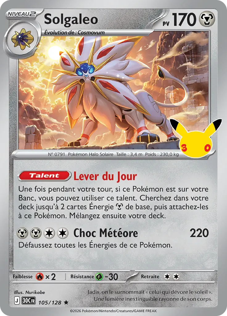 Carte Pokémon Solgaleo #105 — 30ᵉ Anniversaire