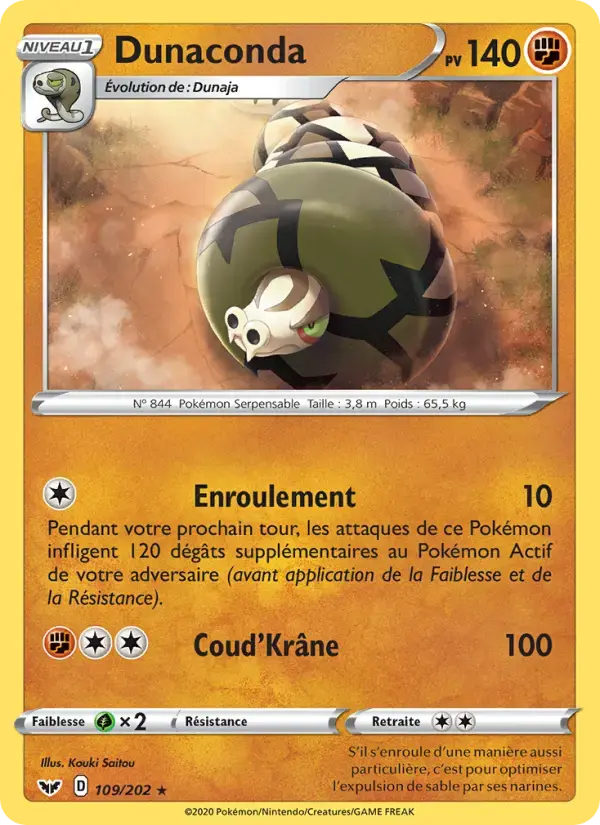 Carte Pokémon Dunaconda #109 — Épée et Bouclier