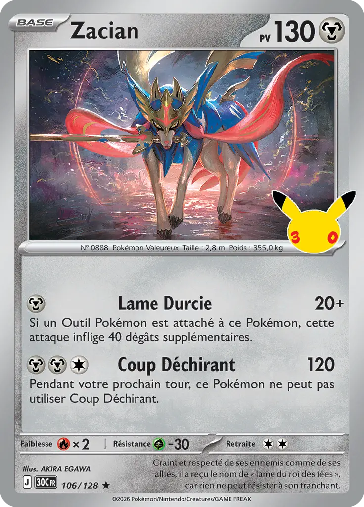 Carte Pokémon Zacian #106 — 30ᵉ Anniversaire