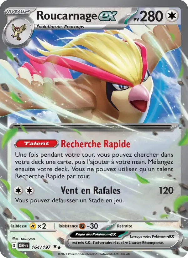 Carte Pokémon Roucarnage-ex #164 — Flammes Obsidiennes