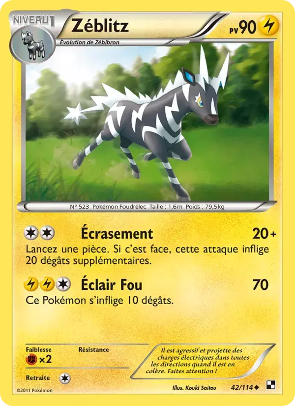 Carte Pokémon Zéblitz #42 — Noir et Blanc