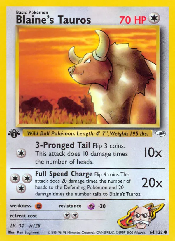 Carte Pokémon Blaine's Tauros #64 — Gym Heroes