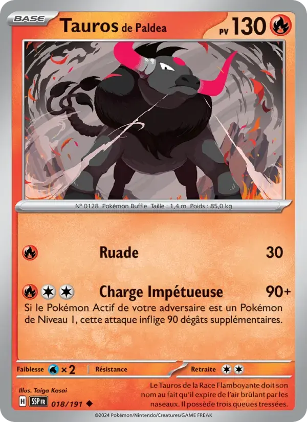 Carte Pokémon Tauros de Paldea #018 — Étincelles Déferlantes
