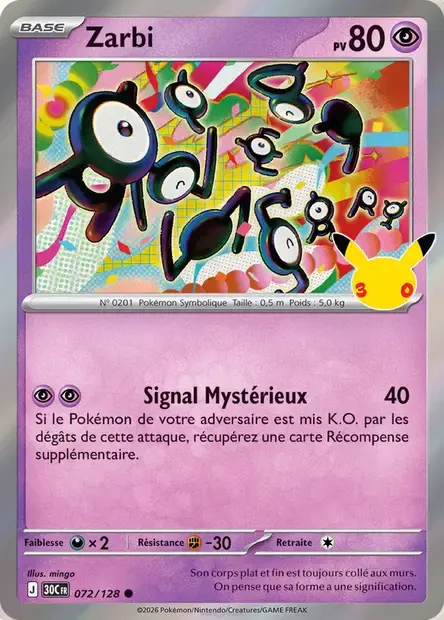 Carte Pokémon Zarbi #072 — 30ᵉ Anniversaire