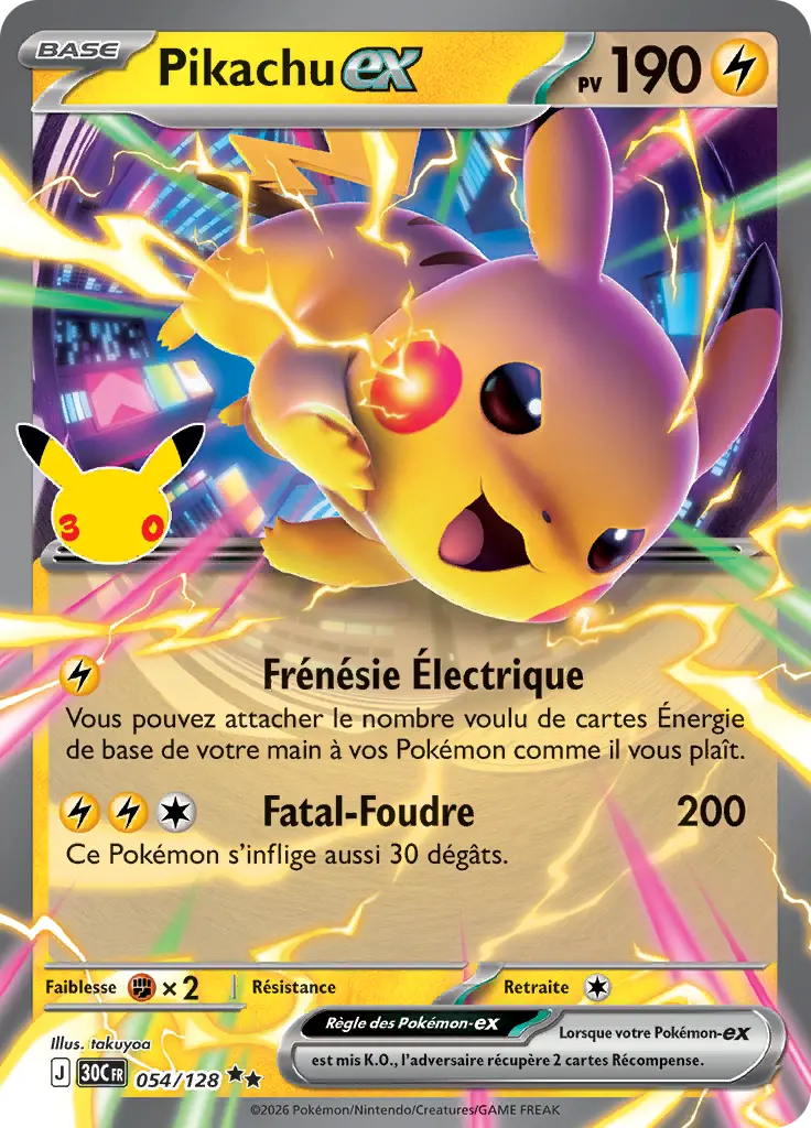 Carte Pokémon Pikachu-ex #054 — 30ᵉ Anniversaire