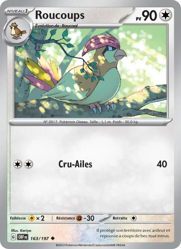 Carte Pokémon Roucoups #163 — Flammes Obsidiennes