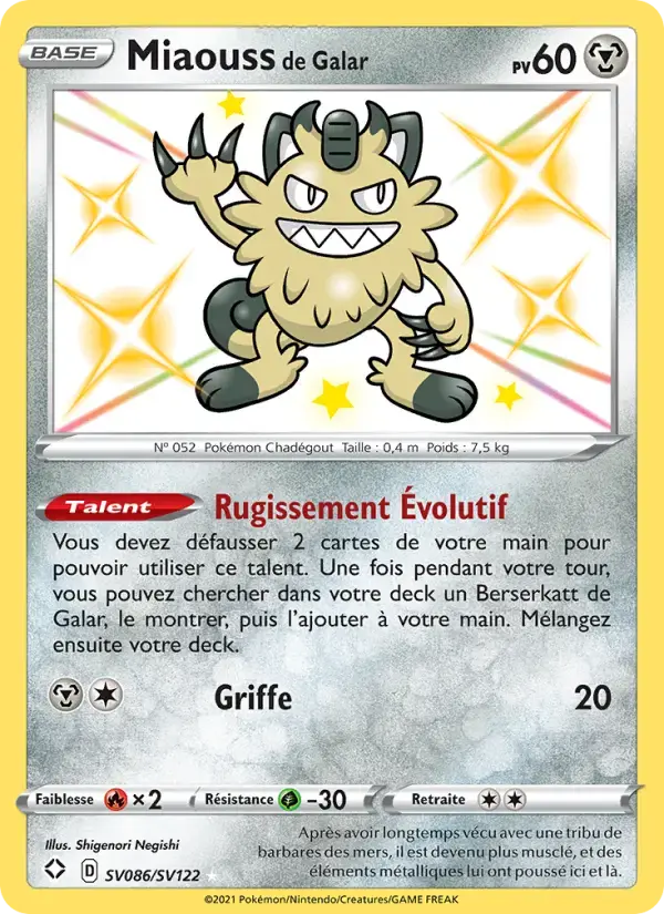 Carte Pokémon Miaouss de Galar #SV086 — Destinées Radieuses