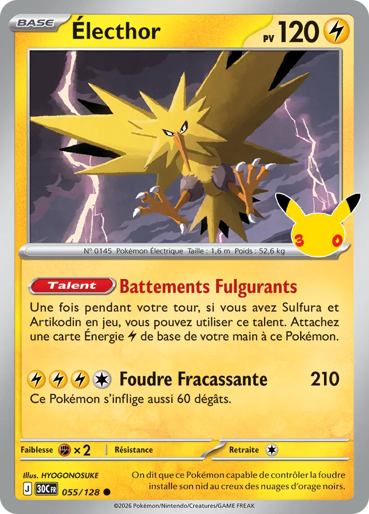 Carte Pokémon Électhor #055 — 30ᵉ Anniversaire