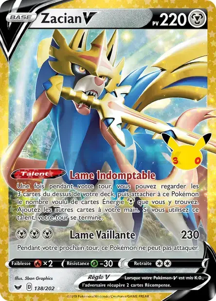 Carte Pokémon Zacian V #138/202 — 30ᵉ Anniversaire