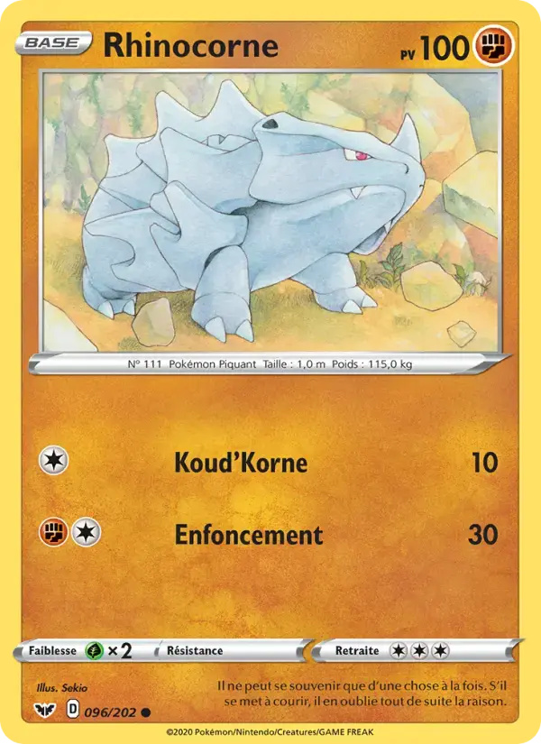 Carte Pokémon Rhinocorne #96 — Épée et Bouclier