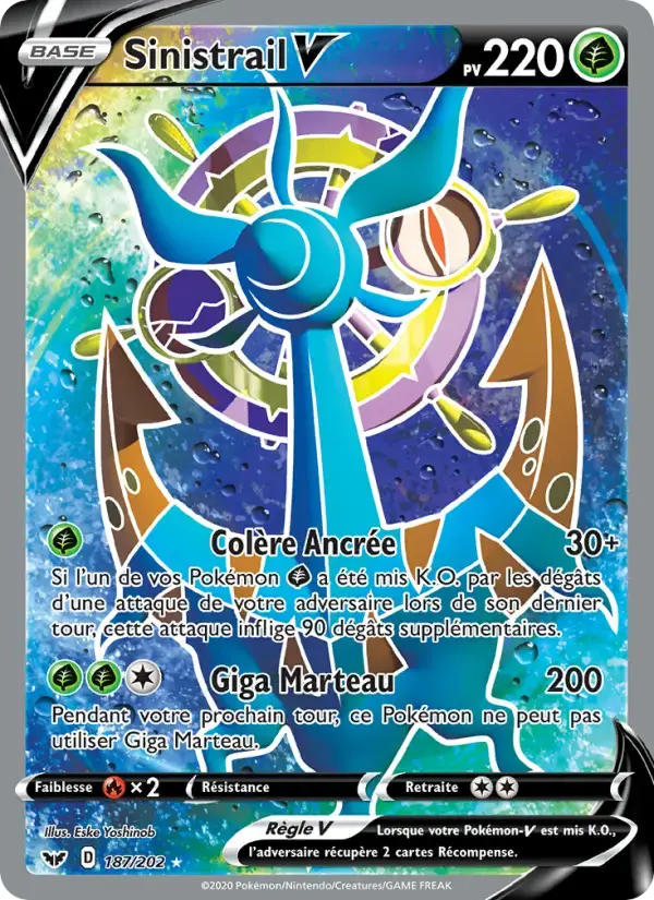 Carte Pokémon Sinistrail V #187 — Épée et Bouclier