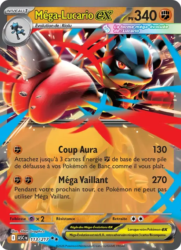 Carte Pokémon Méga-Lucario-ex #113 — Héros Transcendants