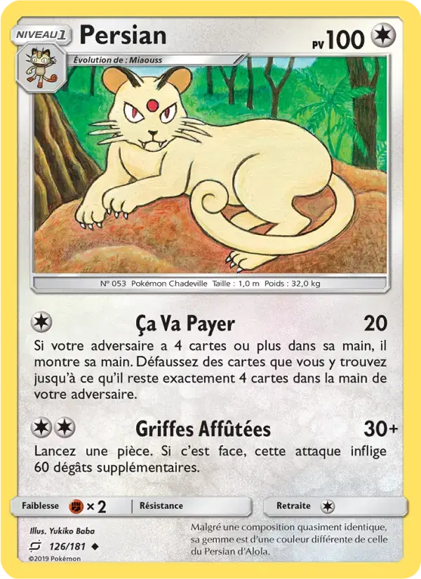 Carte Pokémon Persian #126 — Duo de Choc