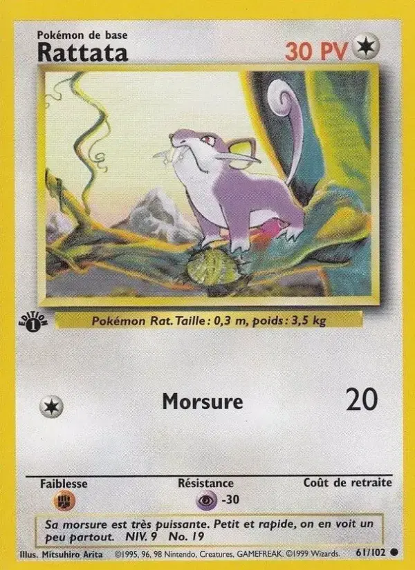Carte Pokémon Rattata #61 — Set de Base