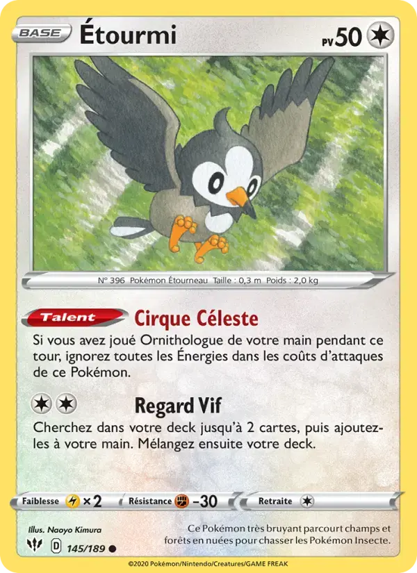 Carte Pokémon Étourmi #145 — Ténèbres Embrasées