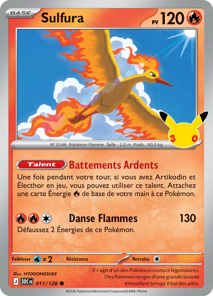 Carte Pokémon Sulfura #011 — 30ᵉ Anniversaire