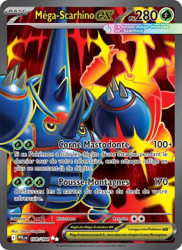 Carte Pokémon Méga-Scarhino-ex #108 — Flammes Fantasmagoriques