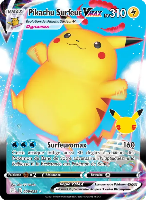 Carte Pokémon Pikachu Surfeur VMAX #9 — Célébrations