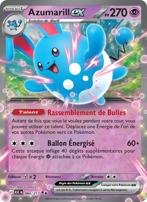 Carte Pokémon Azumarill-ex #084 — Héros Transcendants