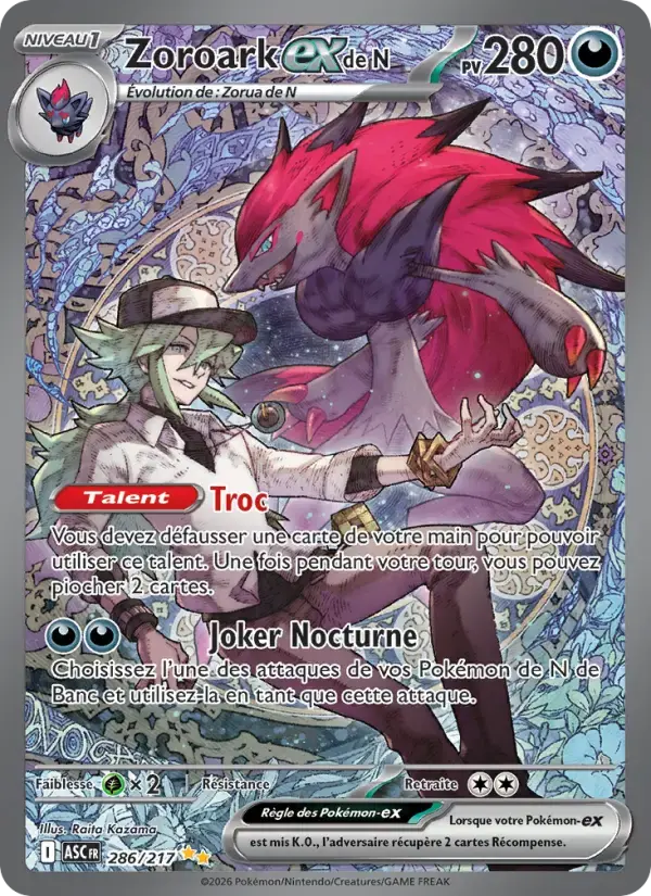 Carte Pokémon Zoroark-ex de N #286 — Héros Transcendants
