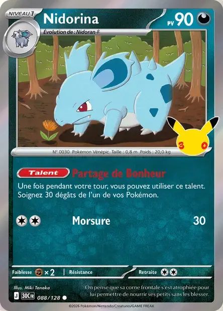 Carte Pokémon Nidorina #088 — 30ᵉ Anniversaire