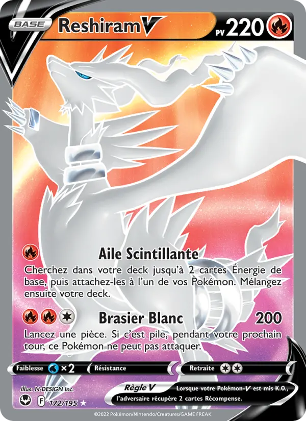 Carte Pokémon Reshiram V #172 — Tempête Argentée