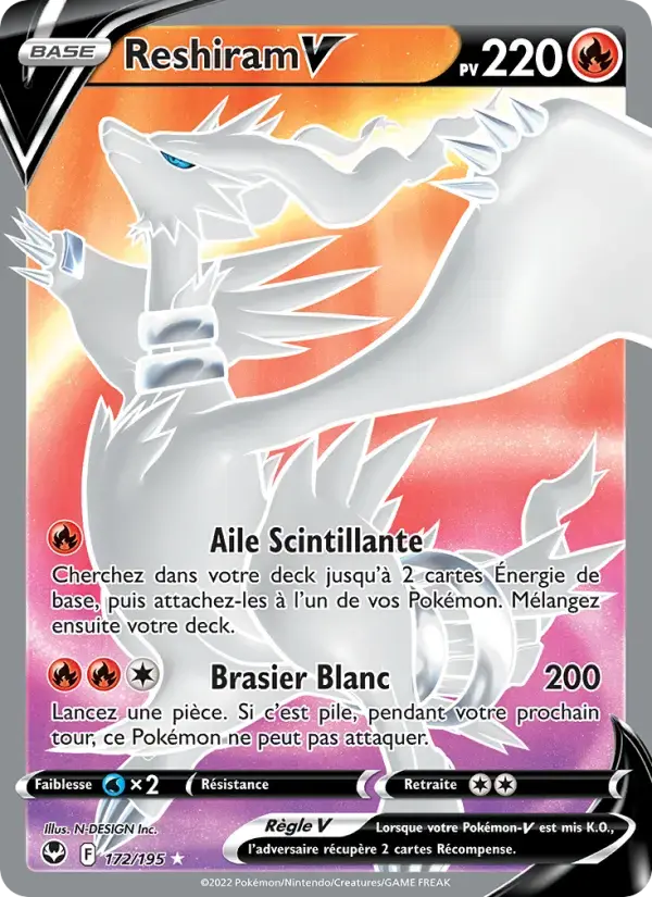Carte Pokémon Reshiram V #172 — Tempête Argentée