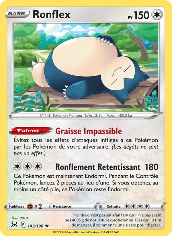 Carte Pokémon Ronflex #143 — Origine Perdue
