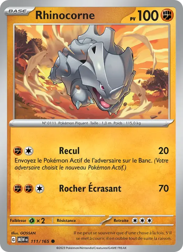 Carte Pokémon Rhinocorne #111 — Pokémon 151