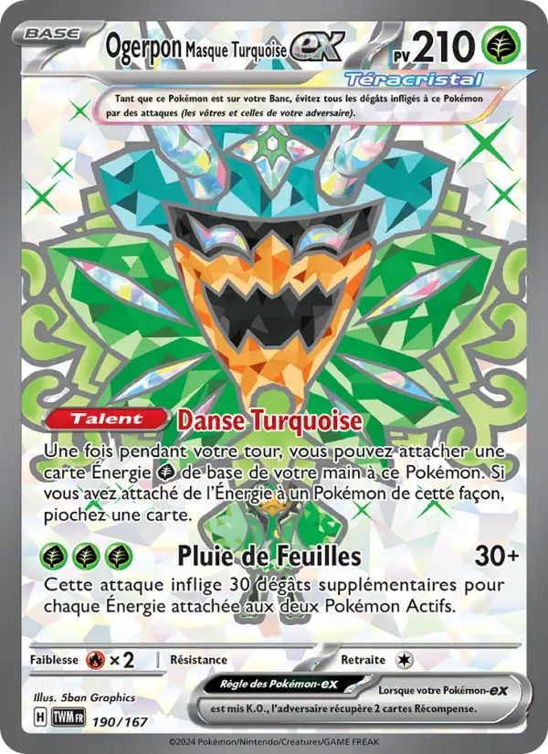 Carte Pokémon Ogerpon Masque Turquoise-ex #190 — Mascarade Crépusculaire