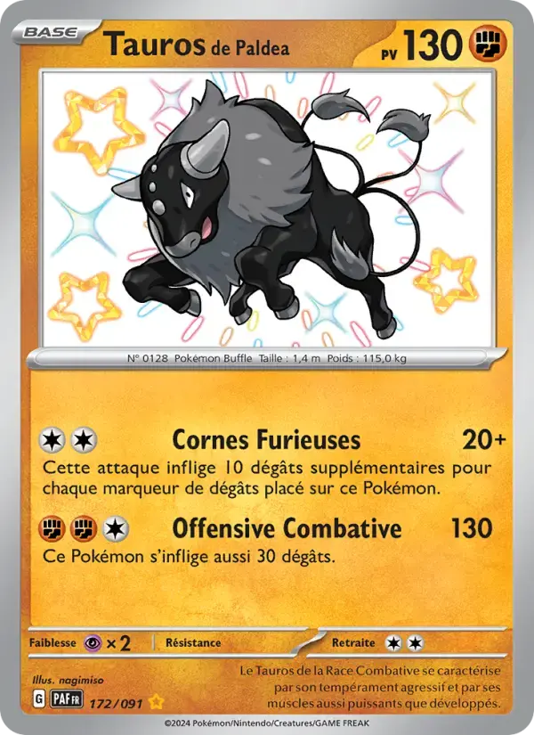 Carte Pokémon Tauros de Paldea #172 — Destinées de Paldea