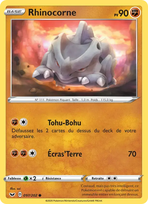 Carte Pokémon Rhinocorne #97 — Épée et Bouclier
