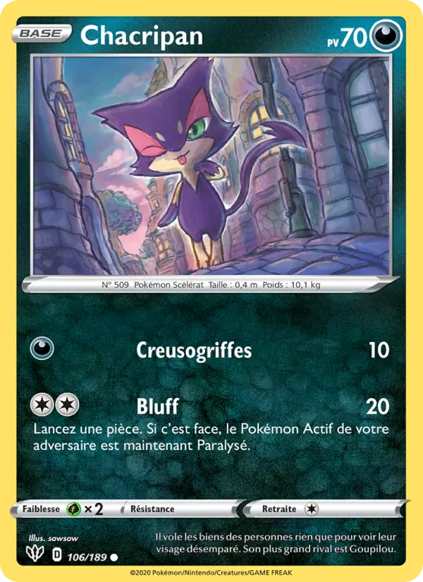 Carte Pokémon Chacripan #106 — Ténèbres Embrasées