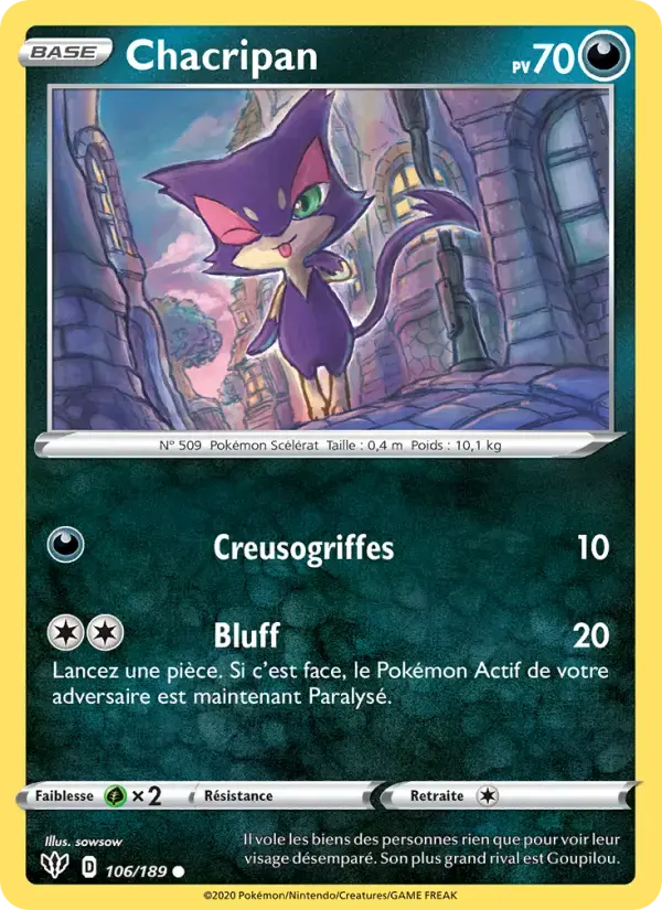 Carte Pokémon Chacripan #106 — Ténèbres Embrasées
