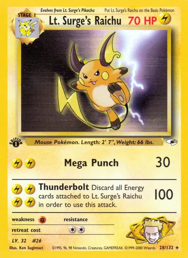 Lt. Surge's Raichu #28 — Gym Heroes