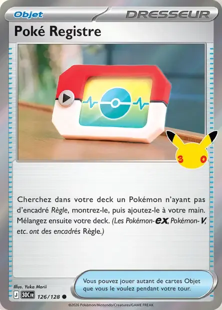 Carte Pokémon Poké Registre #126 — 30ᵉ Anniversaire