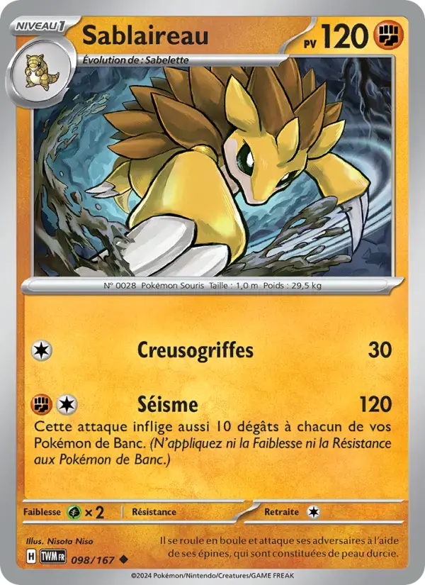 Carte Pokémon Sablaireau #098 — Mascarade Crépusculaire