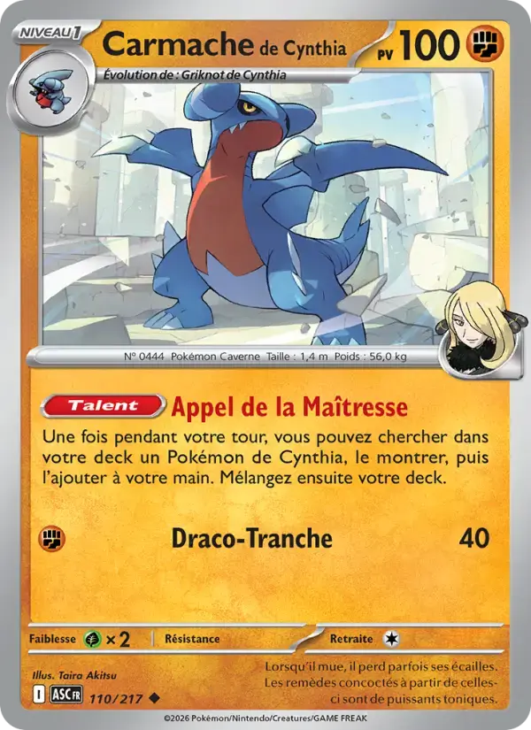 Carte Pokémon Carmache de Cynthia #110 — Héros Transcendants