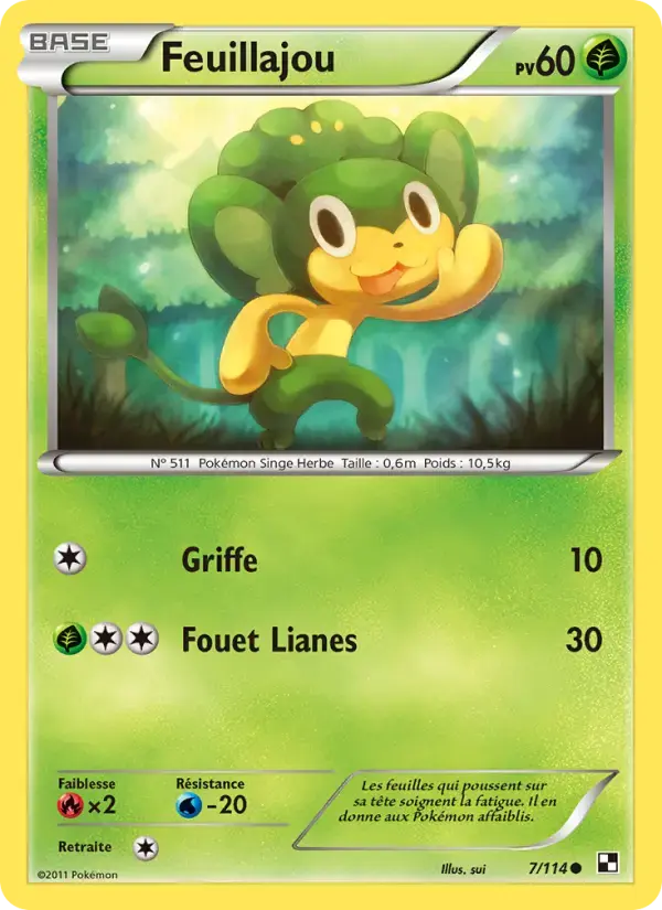 Carte Pokémon Feuillajou #7 — Noir et Blanc