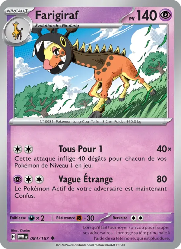 Carte Pokémon Farigiraf #084 — Mascarade Crépusculaire