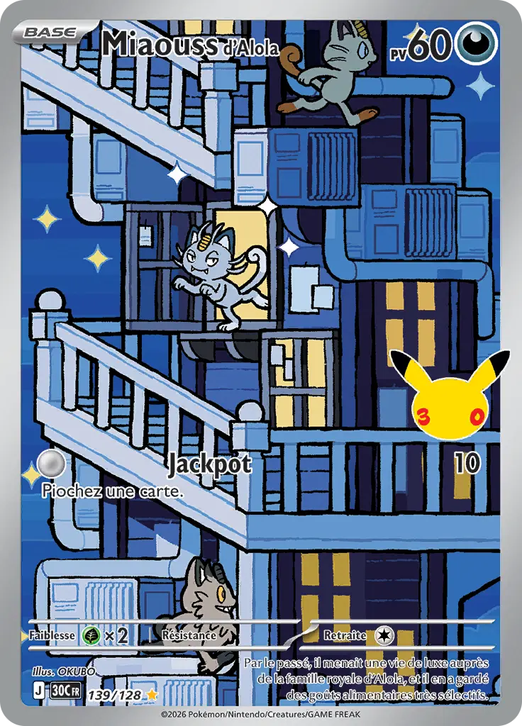 Carte Pokémon Miaouss d'Alola #139 — 30ᵉ Anniversaire