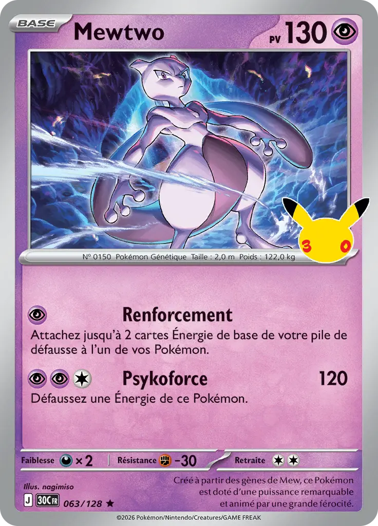 Carte Pokémon Mewtwo #063 — 30ᵉ Anniversaire
