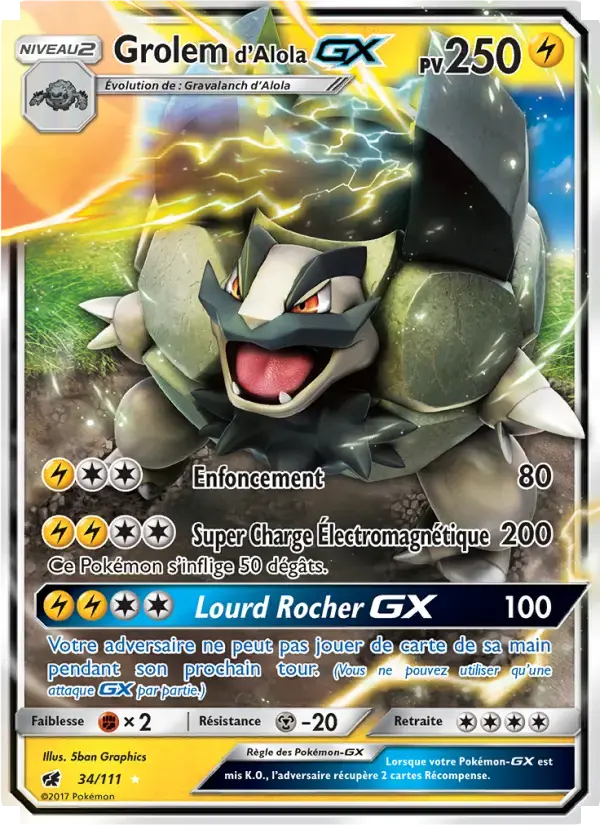 Carte Pokémon Grolem d’Alola GX #34 — Invasion Carmin