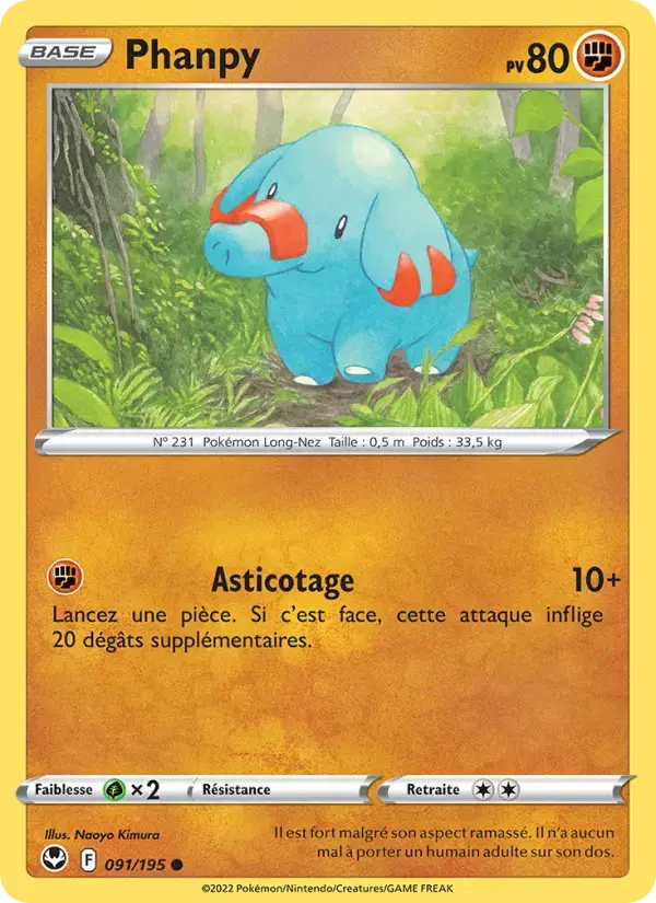 Carte Pokémon Phanpy #091 — Tempête Argentée