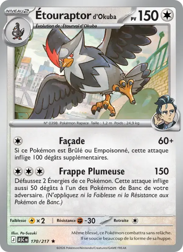 Carte Pokémon Étouraptor d'Okuba #170 — Héros Transcendants